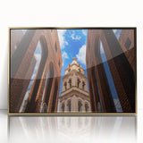 Mid-century modernist style acrylic print of Santa Cruz scenery in gold frame, suited for nursery wall art.