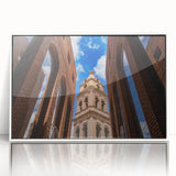 Art deco style poster of Santa Cruz scenery in pastel shades, framed in white acrylic, suitable for modern nursery decor.