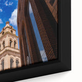 Black wall art featuring a textured depiction of Santa Cruz, California, in vibrant colors on a framed canvas.