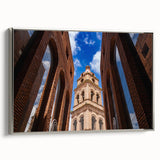 Framed canvas landscape art painting of Santa Cruz with colorful artwork and vintage poster style.