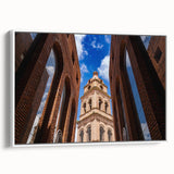 Extra large framed canvas of vintage poster art featuring colorful Santa Cruz scenery, ideal for living room decor.