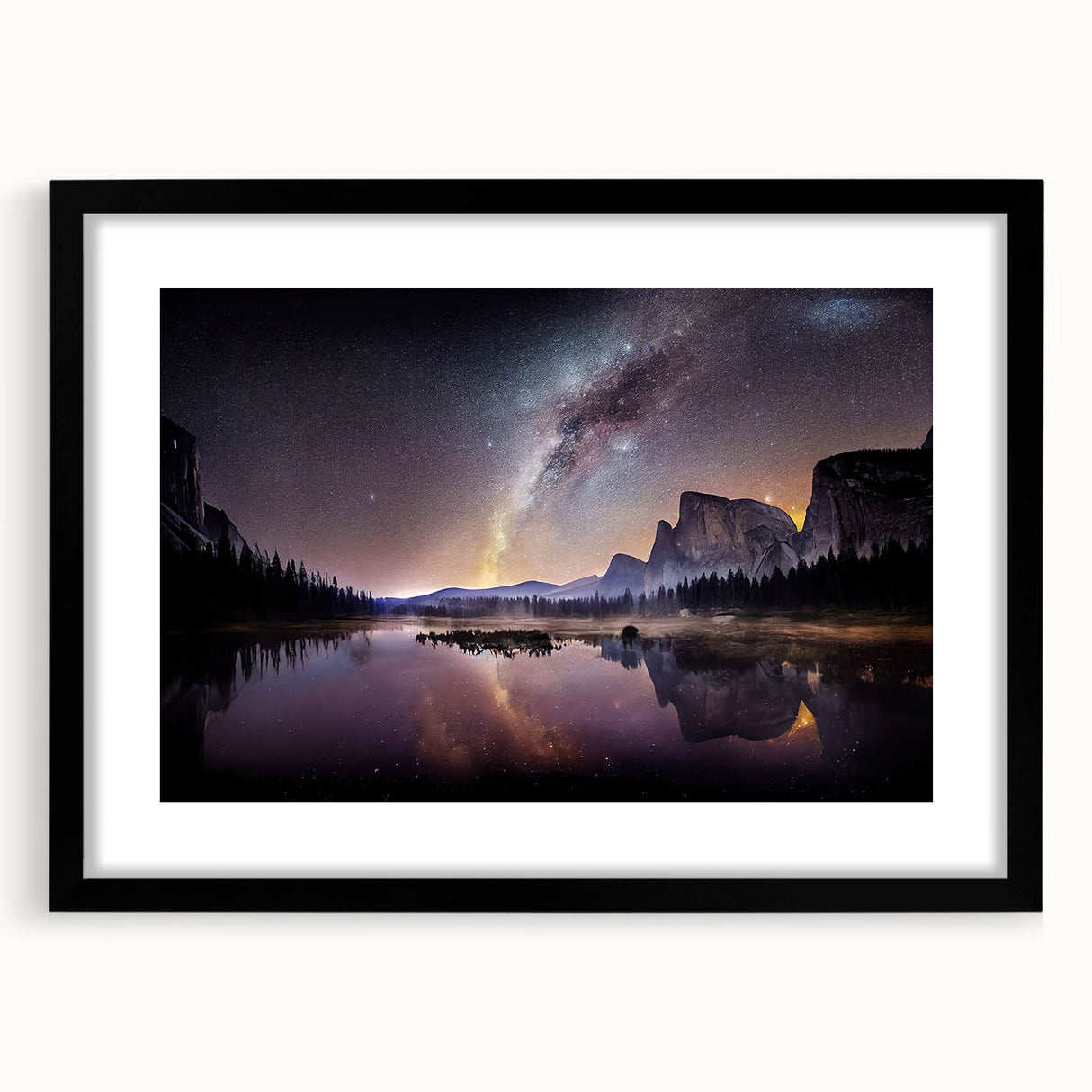 Extra large framed abstract art print of Yosemite in vibrant colors on textured canvas, ideal for living room decor.
