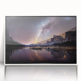 Acrylic print of Yosemite scenery in muted earth tones, framed in white, suitable for modern art wall decor.