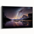 Black and white framed canvas of Yosemite landscape, ideal for bedroom wall art with a vintage poster style.