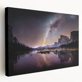 Yosemite National Park landscape on large stretched canvas, featuring lush greenery and towering cliffs.