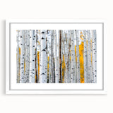 Abstract art print of Aspen scenery in muted green and brown tones on a framed canvas, suitable for dining room decor.