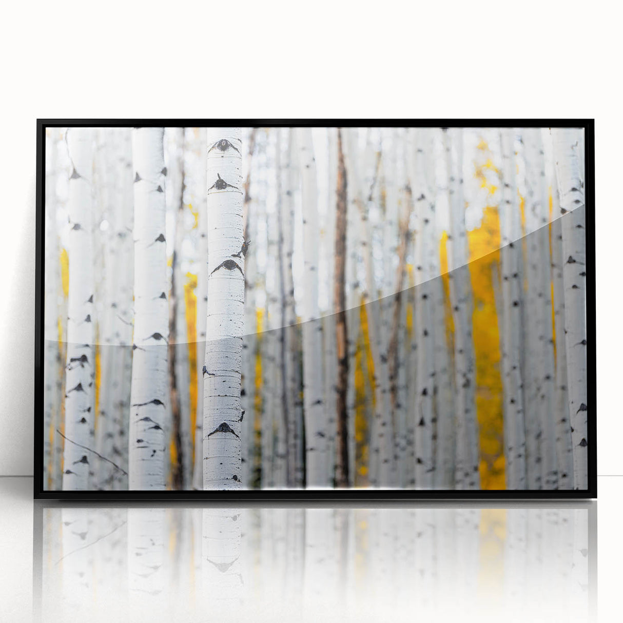 Large abstract wall art featuring a Colorado Aspen scene, in muted earth tones on framed acrylic.