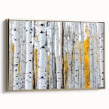 Framed canvas depicting a serene landscape of Aspen, Colorado, with autumnal gold and black tones.