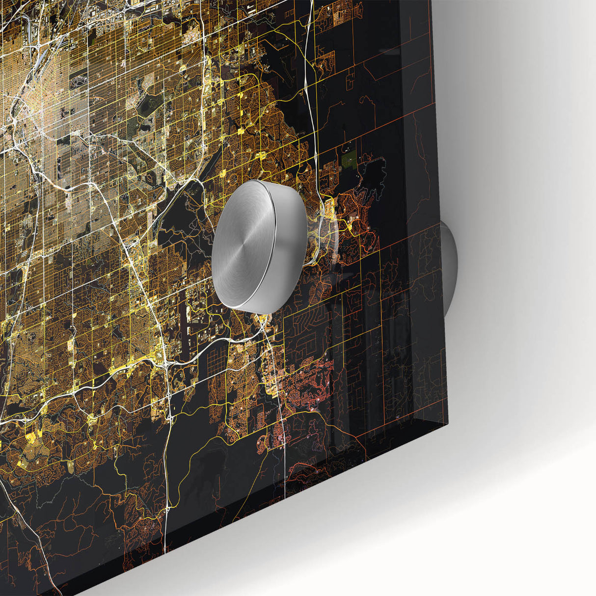 Large abstract depiction of Denver skyline in muted pastel shades on acrylic glass, suitable for dining room art.