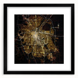 Extra large abstract art print of Denver scenery in vibrant colors on a textured canvas, framed in black.