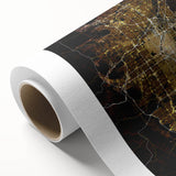 Art Deco poster of Denver skyline in muted gold and blue tones on rolled canvas, ideal for nursery wall art.