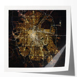 Denver skyline in muted gray and blue tones on a rolled canvas, ideal for art wall dining room.