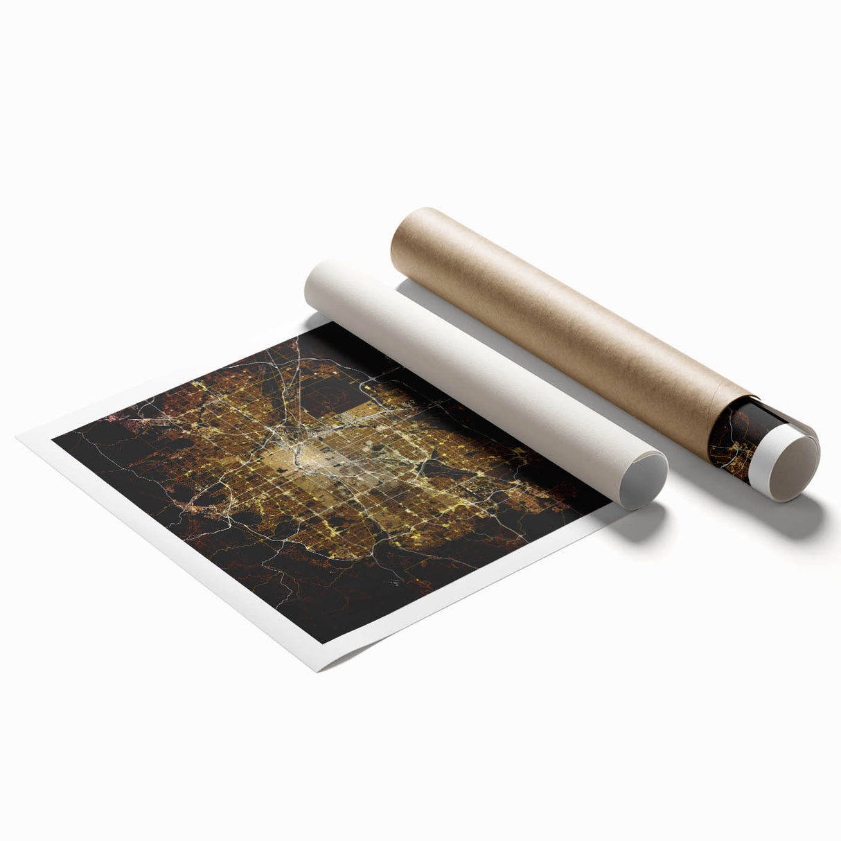 Extra large rolled print of Denver scenery with muted earth tones, ideal for classy bathroom wall art.