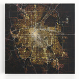 Black and white stretched canvas of Denver skyline, ideal for kitchen wall art.