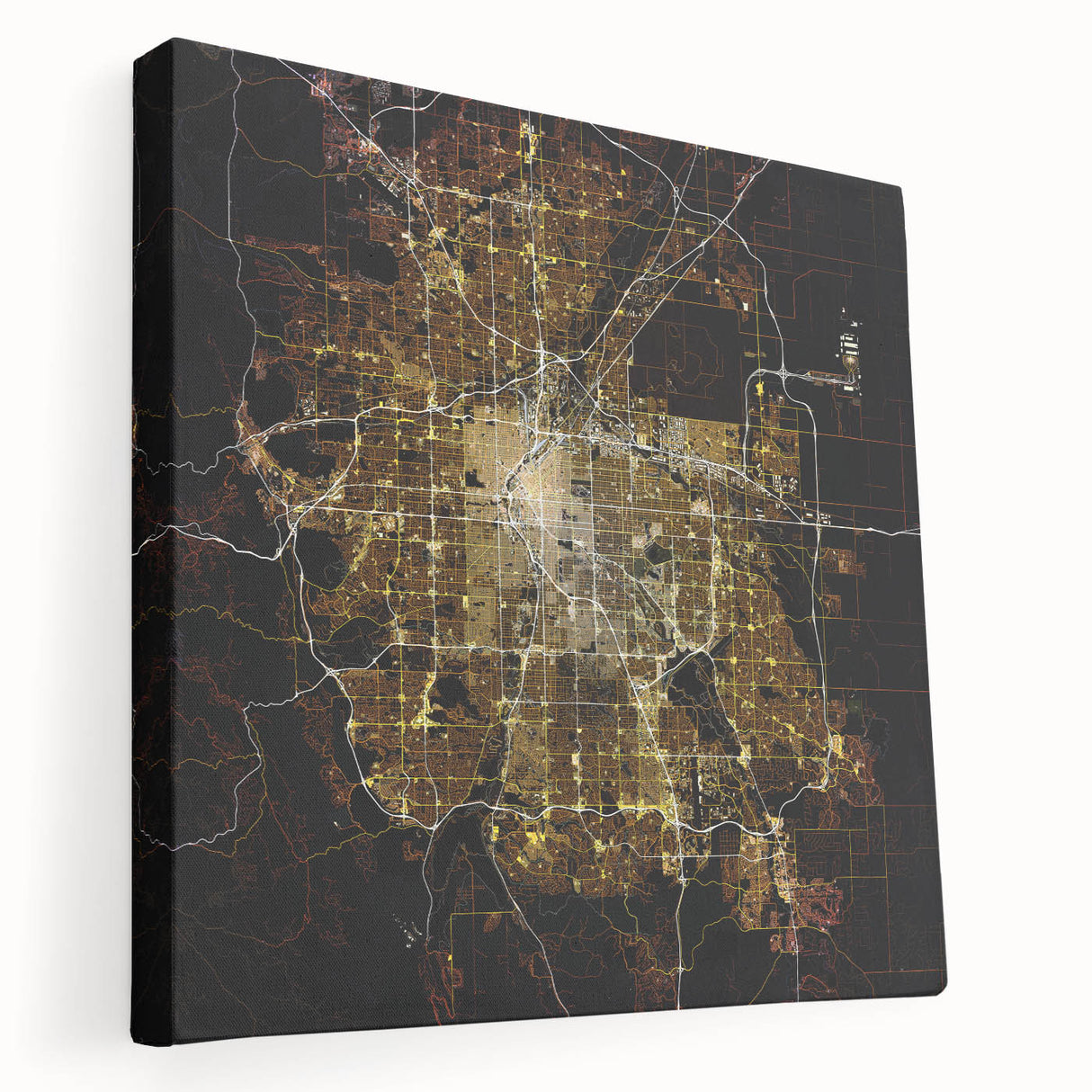 Large canvas print of Denver skyline in muted earth tones, suitable for kitchen wall art.