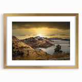 Extra large abstract art print of Colorado Springs in textured gold frame, featuring muted earth tones.