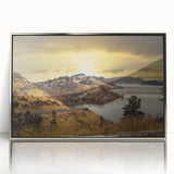 Mid-century modernist art of Colorado Springs scenery in silver-framed acrylic, featuring muted earth tones.