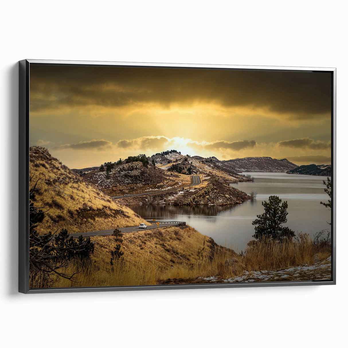 Black and white framed canvas of Colorado Springs landscape, ideal for bedroom wall art.