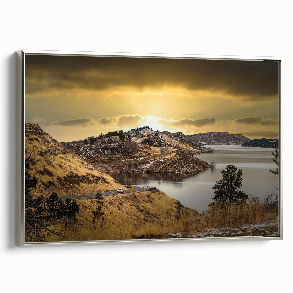 Landscape art painting of Colorado Springs with colorful palette on framed canvas, ideal for living room decor.
