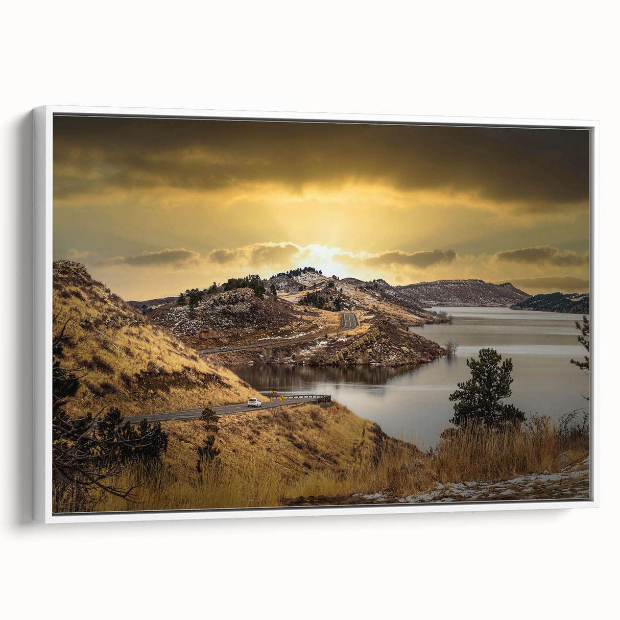 Vintage poster art of Colorado Springs with colorful palette on extra-large framed canvas, ideal for living room decor.