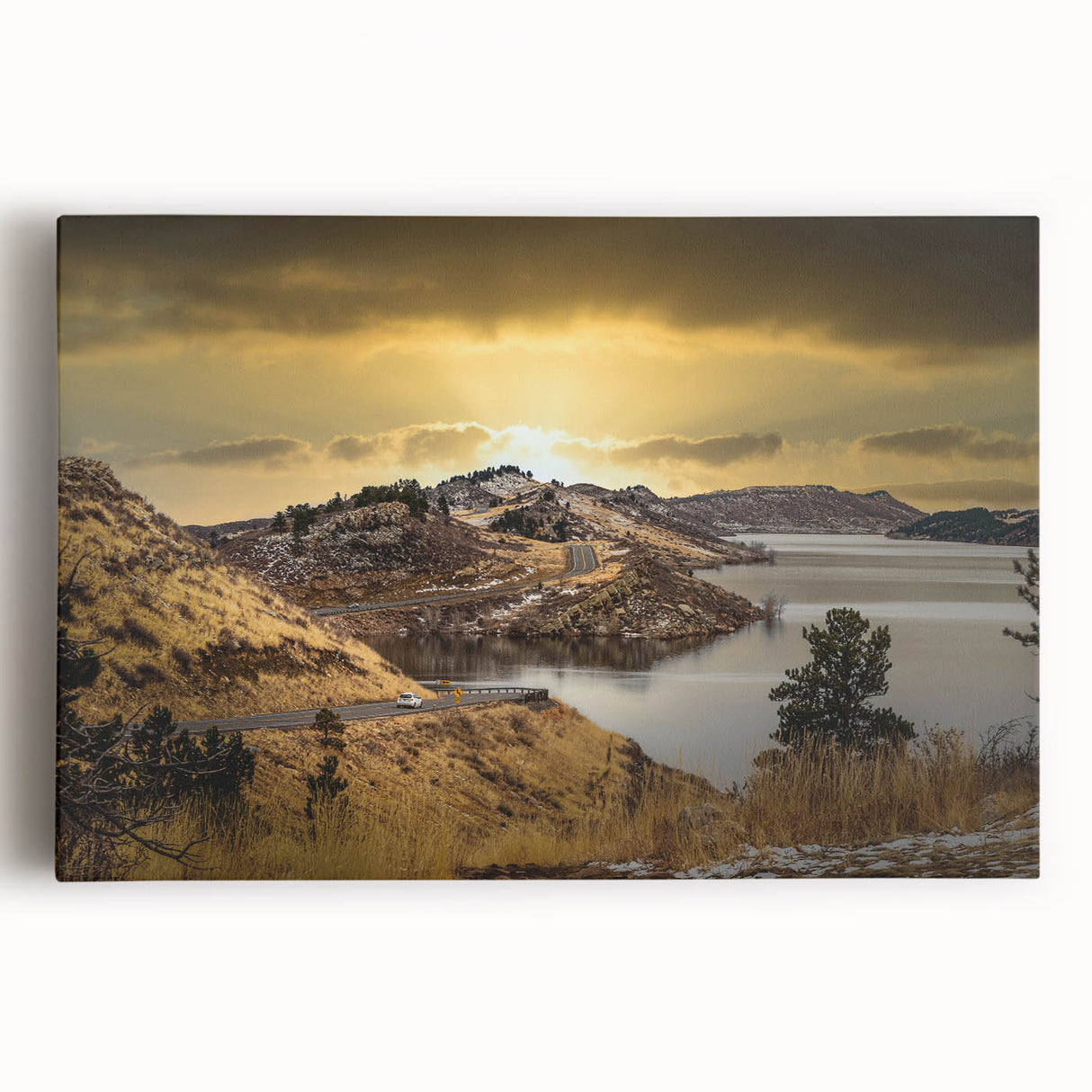 Black and white photograph of Colorado Springs on stretched canvas, ideal for kitchen wall art.