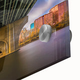 Large abstract wall art depicting a Connecticut landscape in muted earth tones on acrylic glass.