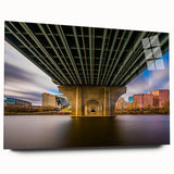 Large abstract wall art depicting a serene Connecticut scenery in muted greens and blues on acrylic glass.