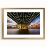 Extra large abstract art print of a textured Connecticut landscape in muted earth tones, framed in gold.