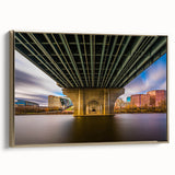 Framed canvas of a vintage Connecticut landscape painting in muted gold and black tones, suitable for bedroom decor.