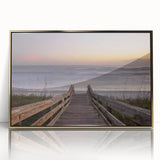 Mid-century modernist art featuring the Daytona skyline in gold and blue tones on a framed acrylic print.