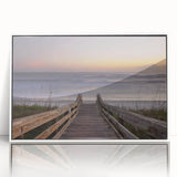 Art deco poster of Daytona scenery on white framed acrylic, featuring pastel shades, ideal for modern nursery wall art.