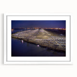 Abstract art print of Delaware scenery in muted earth tones on a framed white mat, suitable for dining room decor.