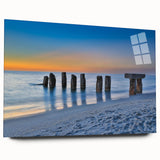 Acrylic print of a large abstract depiction of Florida Keys in muted blue and green tones.