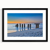 Colorful abstract art print of the Florida Keys in vibrant hues on a textured, extra large canvas, framed in black.