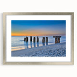 Textured art print of Florida Keys with abstract design in muted blue and green tones on a framed silver mat.