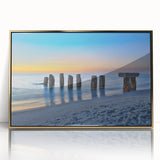 Framed acrylic print of a Florida Keys scenery in muted blues and greens, ideal for modern art wall decor.