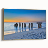 Framed canvas depicting a vintage-style landscape of the Florida Keys in muted gold and black, ideal for bedroom wall art.