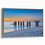 Framed canvas featuring a vintage-style landscape of the Florida Keys with colorful art and black border.