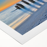 Art deco poster of Florida Keys with vivid blue and green hues on rolled canvas, suitable for dining room wall art.