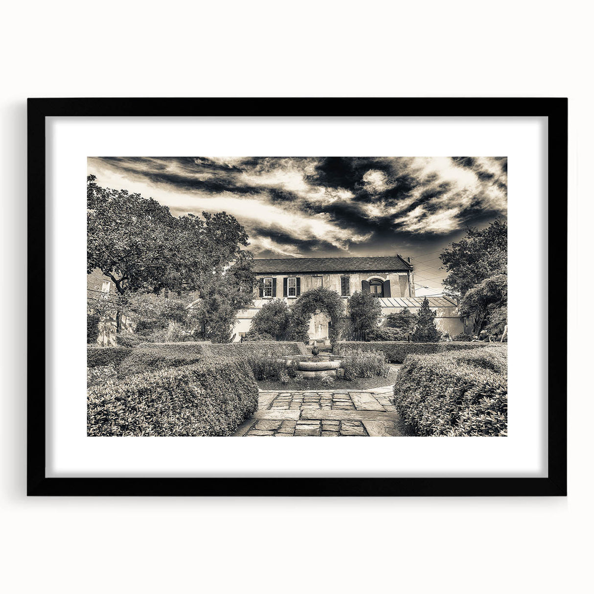 Extra large framed wall art of abstract Savannah scenery in colorful, textured strokes on a black mat.