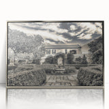 Mid-century modernist art depicting Savannah, Georgia in muted earth tones on a framed acrylic print.