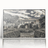 Framed acrylic print of Savannah, Georgia scenery in art deco style, with muted colors, ideal for modern nursery wall art.