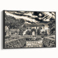 Black and white framed canvas of Savannah landscape, ideal for bedroom wall decor, featuring vintage poster art style.