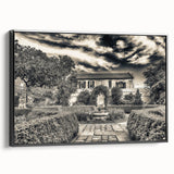 Black and white framed canvas of Savannah landscape, ideal for bedroom wall decor, featuring vintage poster art style.