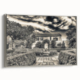 Framed canvas landscape art painting depicting Savannah, Georgia, with muted earth tones and vintage poster style.