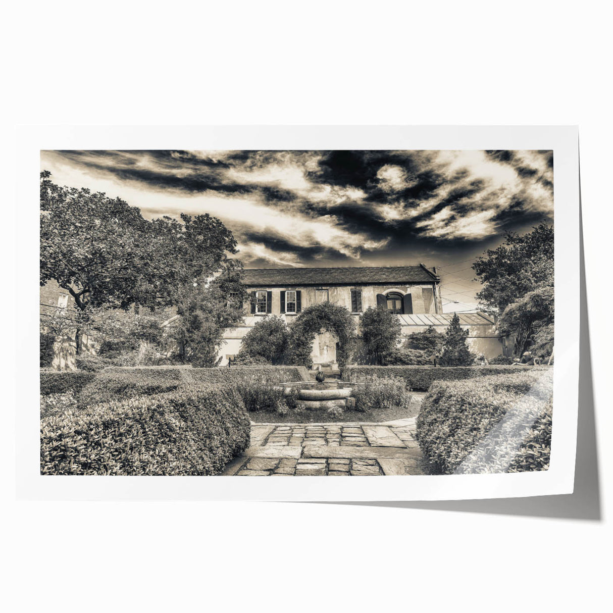 Rolled print of Savannah, Georgia, featuring floral designs in soft pastel shades, suitable as art wall dining room decor.