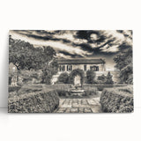 Black and white stretched canvas of Savannah, Georgia, scenery, ideal for kitchen wall art or bedroom ambiance.