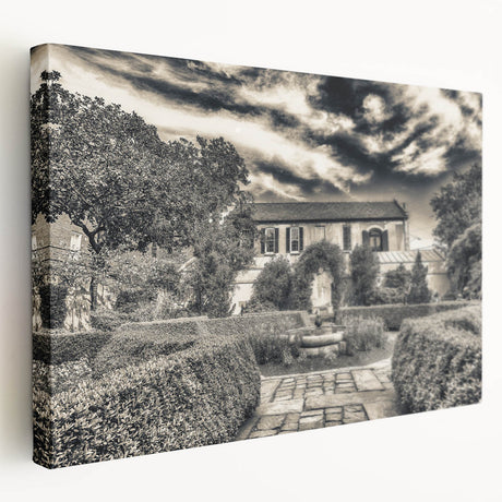 Large art print of Savannah, Georgia, in muted earth tones on stretched canvas, ideal for kitchen wall art.