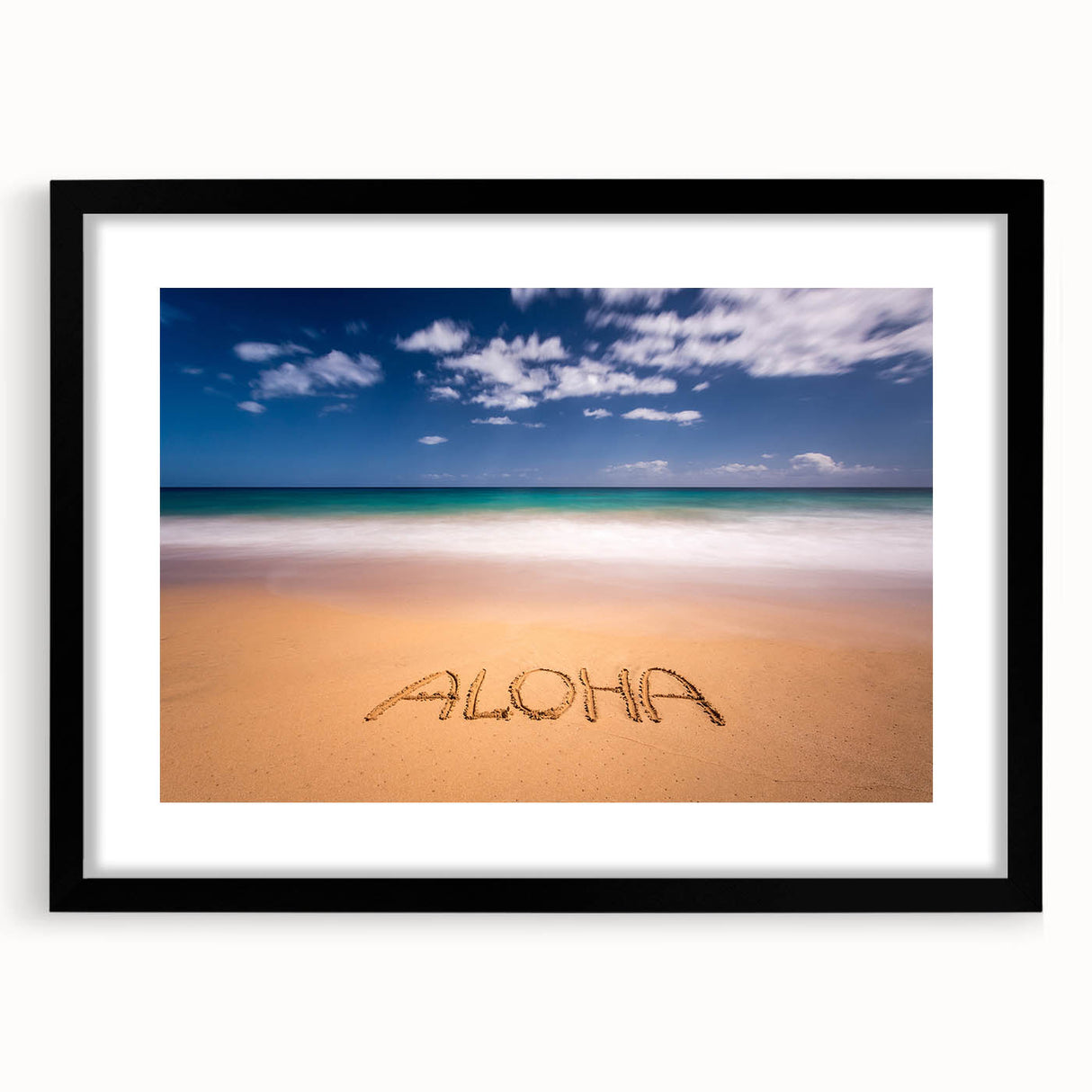 Extra large abstract art print of vibrant, colorful Kauai scenery on a textured canvas, framed in black.