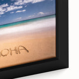 Extra large framed canvas featuring a textured, colorful depiction of Kauai's scenery, ideal for living room decor.
